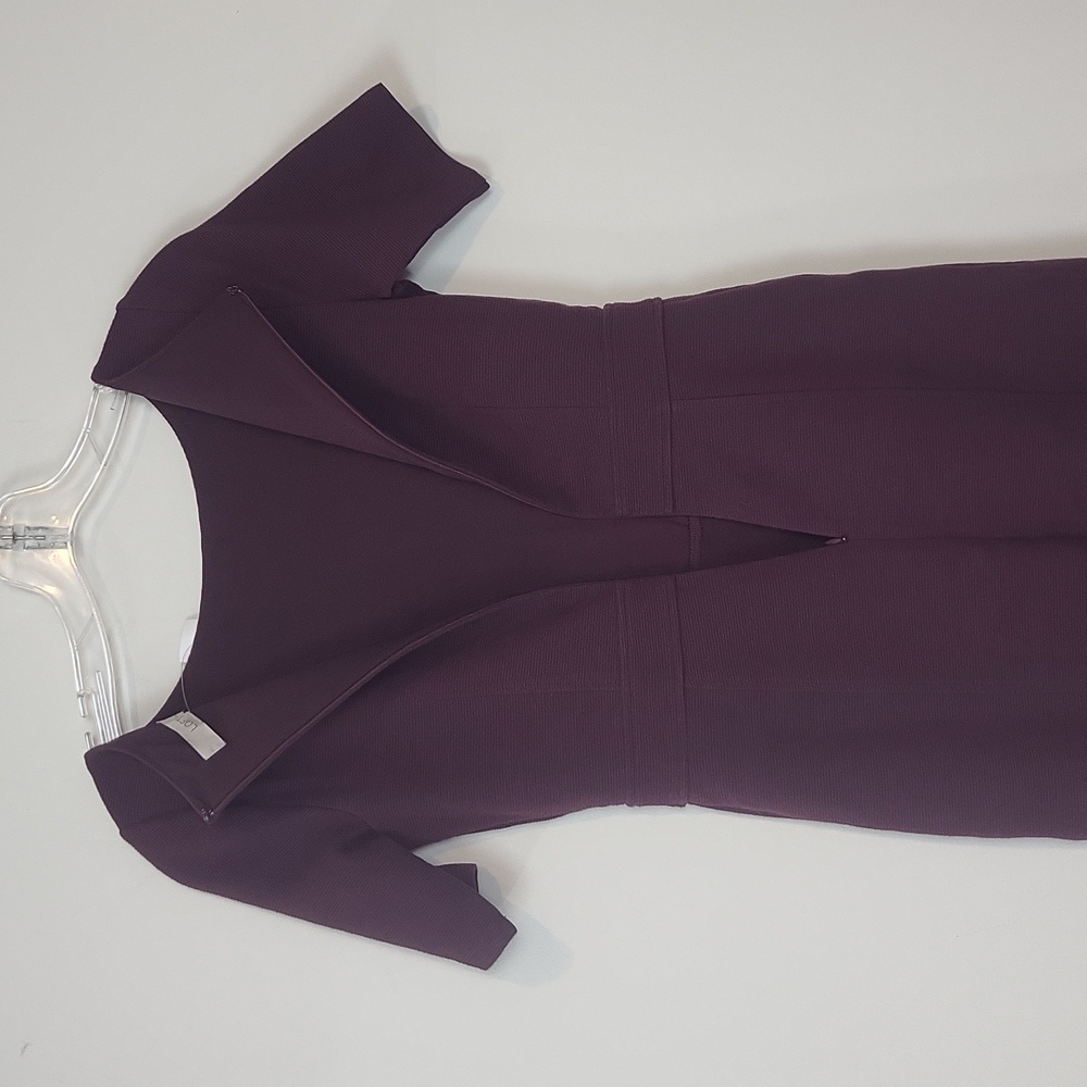 LOFT Plum Purple Fall Ribbed Short Sleeve Pocket Midi Dress - Picture 9 of 11